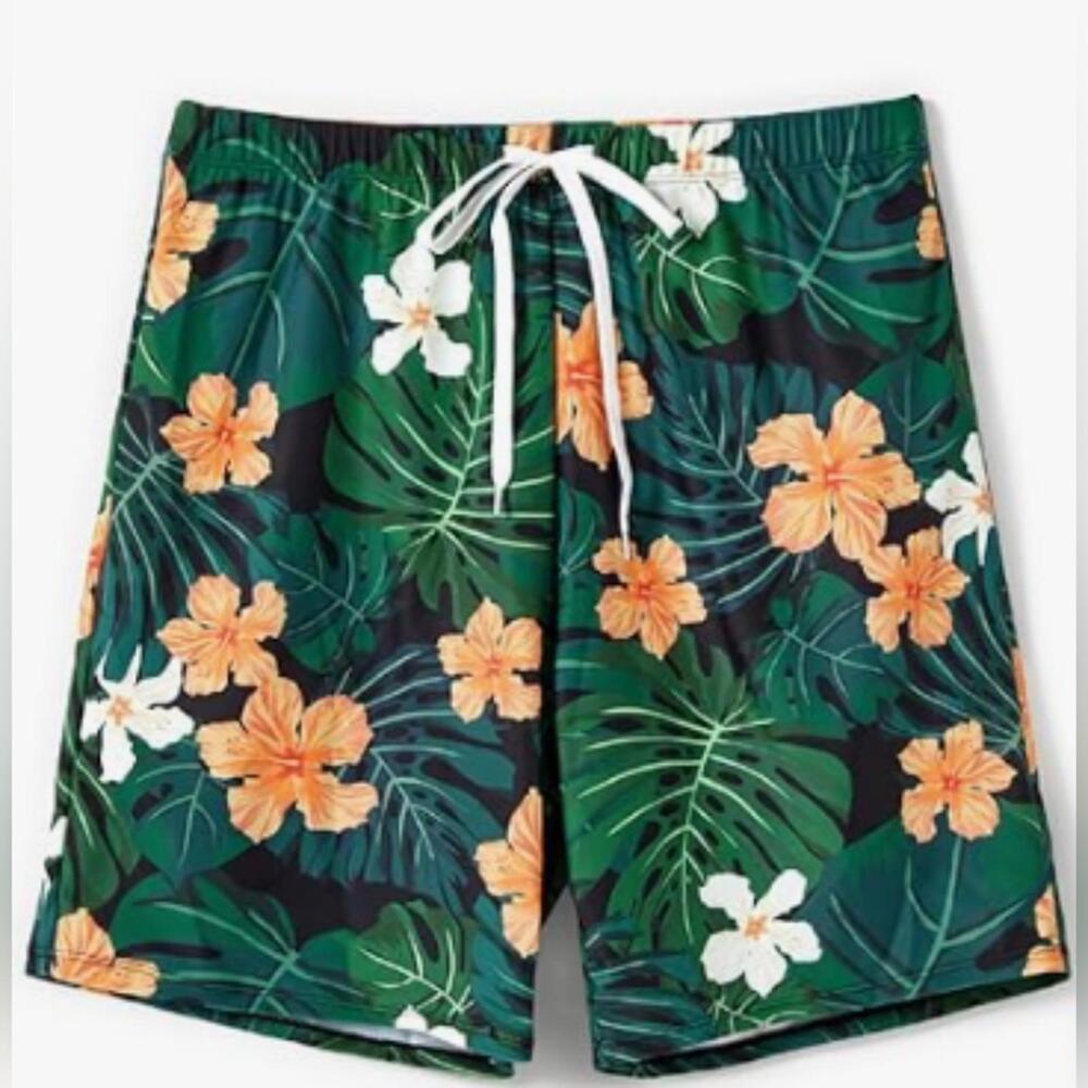 NWT PATPAT Men's Allover Floral Print Swim Trunk Shorts, Medium